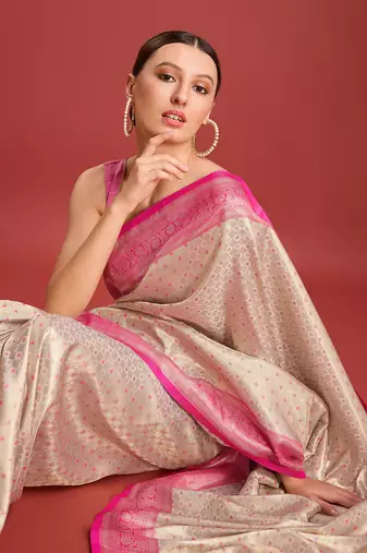 Pink kanjivaram silk Blend zari work saree