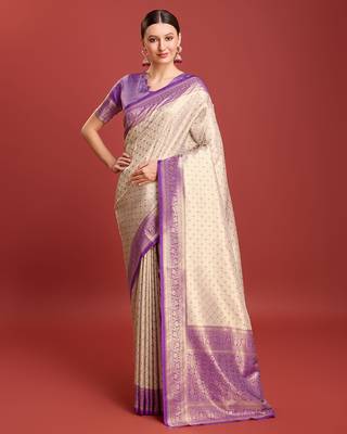 Lavender kanjivaram silk blend zari work saree 1