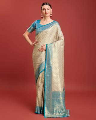 Sky Blue kanjivaram silk blend zari work saree 1