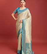 women's sky blue kanjivaram silk blend mesmerizing saree for every celebrations