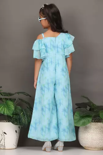 Ethnovog Ready To Wear Kids Girls Multicolored Digital Printed Georgette Jumpsuit