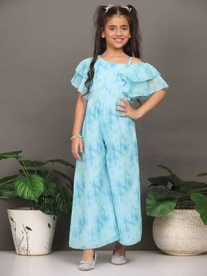 Ethnovog Ready To Wear Kids Girls Multicolored Digital Printed Georgette Jumpsuit 3
