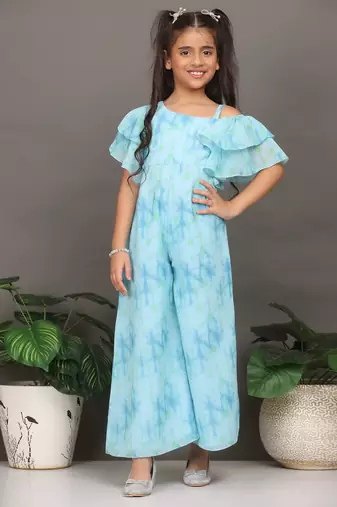 Ethnovog Ready To Wear Kids Girls Multicolored Digital Printed Georgette Jumpsuit