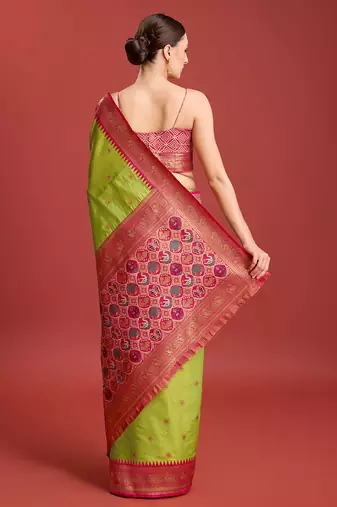 Parrot Green Patola Pallu Tissue silk blend Saree