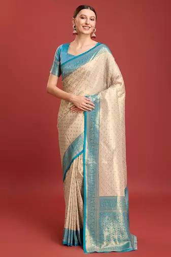 Sky Blue kanjivaram silk blend zari work saree