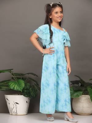 Ethnovog Ready To Wear Kids Girls Multicolored Digital Printed Georgette Jumpsuit 4
