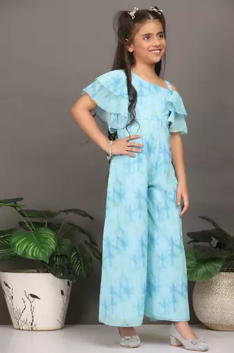 Ethnovog Ready To Wear Kids Girls Multicolored Digital Printed Georgette Jumpsuit