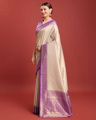 Lavender kanjivaram silk blend zari work saree 2