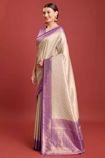 Lavender kanjivaram silk blend zari work saree