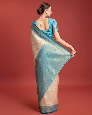 Sky Blue kanjivaram silk blend zari work saree 3