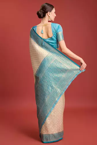 Sky Blue kanjivaram silk blend zari work saree