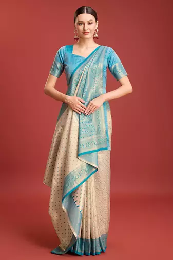 Sky Blue kanjivaram silk blend zari work saree