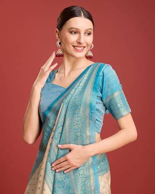 Sky Blue kanjivaram silk blend zari work saree 5
