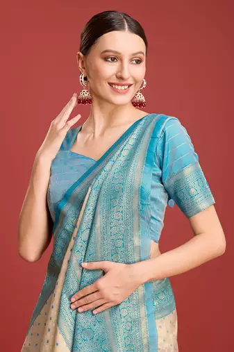Sky Blue kanjivaram silk blend zari work saree