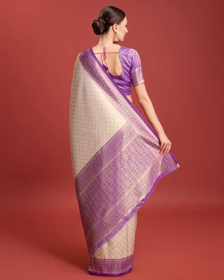 Lavender kanjivaram silk blend zari work saree 3