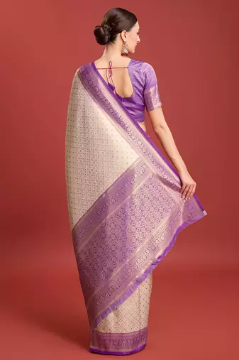Lavender kanjivaram silk blend zari work saree