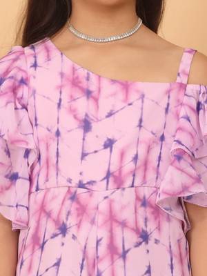 Ethnovog Ready To Wear Kids Girls Blue Digital Printed Georgette Jumpsuit 6