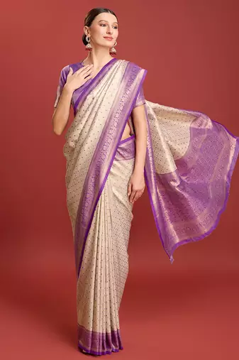 Lavender kanjivaram silk blend zari work saree