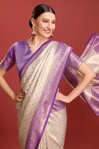 Lavender kanjivaram silk blend zari work saree