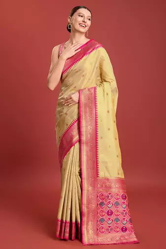 Beige Patola Pallu Tissue silk blend Saree