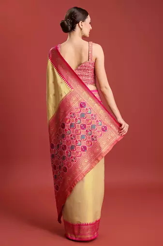 Beige Patola Pallu Tissue silk blend Saree
