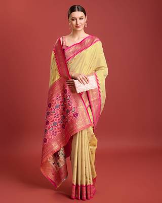 Beige Patola Pallu Tissue silk blend Saree 4