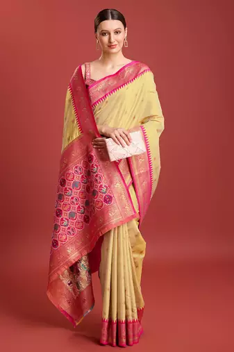 Beige Patola Pallu Tissue silk blend Saree