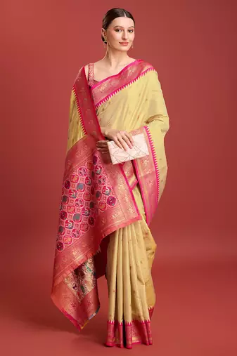 Beige Patola Pallu Tissue silk blend Saree