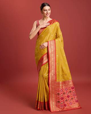 Mustard Color Patola Pallu Tissue Silk Blend Saree 2