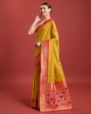 Mustard Color Patola Pallu Tissue Silk Blend Saree 3