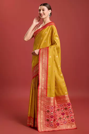 Mustard Color Patola Pallu Tissue Silk Blend Saree