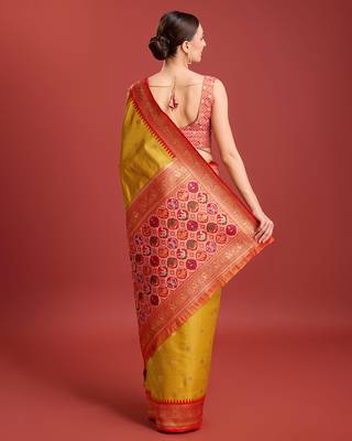 Mustard Color Patola Pallu Tissue Silk Blend Saree 4