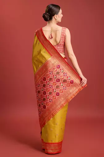 Mustard Color Patola Pallu Tissue Silk Blend Saree