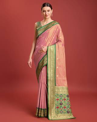 Rose Pink Patola Pallu Tissue silk blend Saree 1