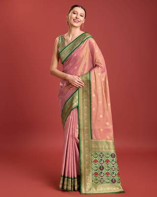 Rose Pink Patola Pallu Tissue silk blend Saree 2