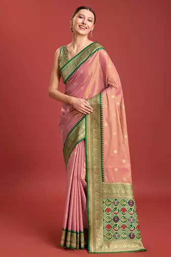 Rose Pink Patola Pallu Tissue silk blend Saree