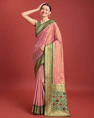 Rose Pink Patola Pallu Tissue silk blend Saree 3