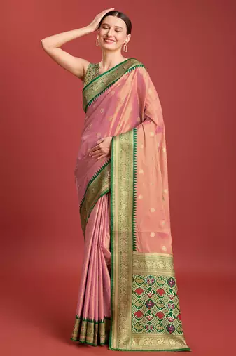 Rose Pink Patola Pallu Tissue silk blend Saree