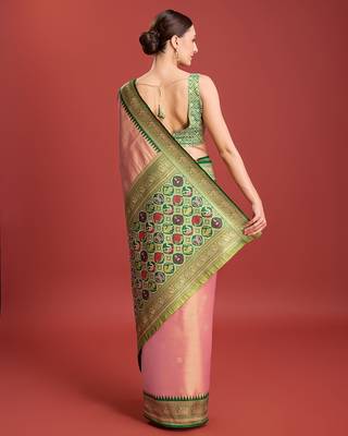 Rose Pink Patola Pallu Tissue silk blend Saree 4