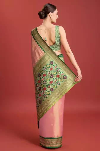 Rose Pink Patola Pallu Tissue silk blend Saree