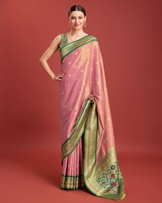 Rose Pink Patola Pallu Tissue silk blend Saree 5