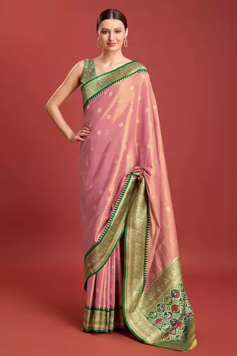 Rose Pink Patola Pallu Tissue silk blend Saree