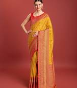 Mustard Color Zari Woven Banarasi Tissue Silk Blend Saree