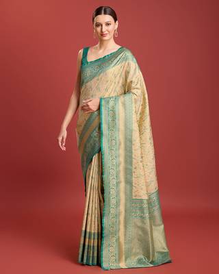 Beige Color Zari Woven Banarasi Tissue silk blend Saree 1