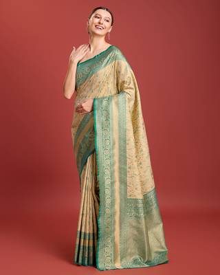 Beige Color Zari Woven Banarasi Tissue silk blend Saree 2