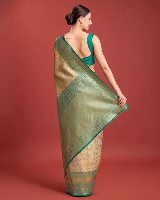 Beige Color Zari Woven Banarasi Tissue silk blend Saree 3