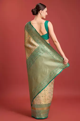 Beige Color Zari Woven Banarasi Tissue silk blend Saree