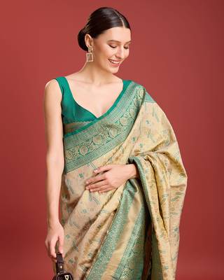 Beige Color Zari Woven Banarasi Tissue silk blend Saree 5