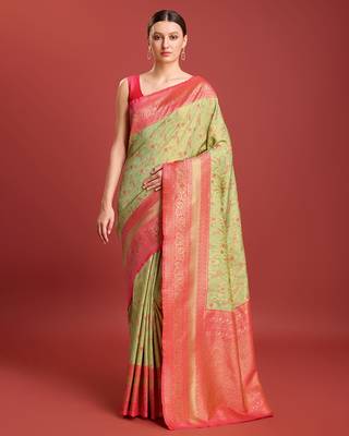 Pastel Green Color Zari Woven Banarasi Tissue silk blend Saree 1