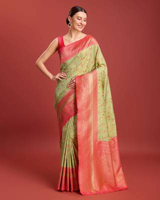 Pastel Green Color Zari Woven Banarasi Tissue silk blend Saree 2